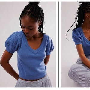 FREE PEOPLE Annabel Cashmere Blue Shirt
Sz M NWOT